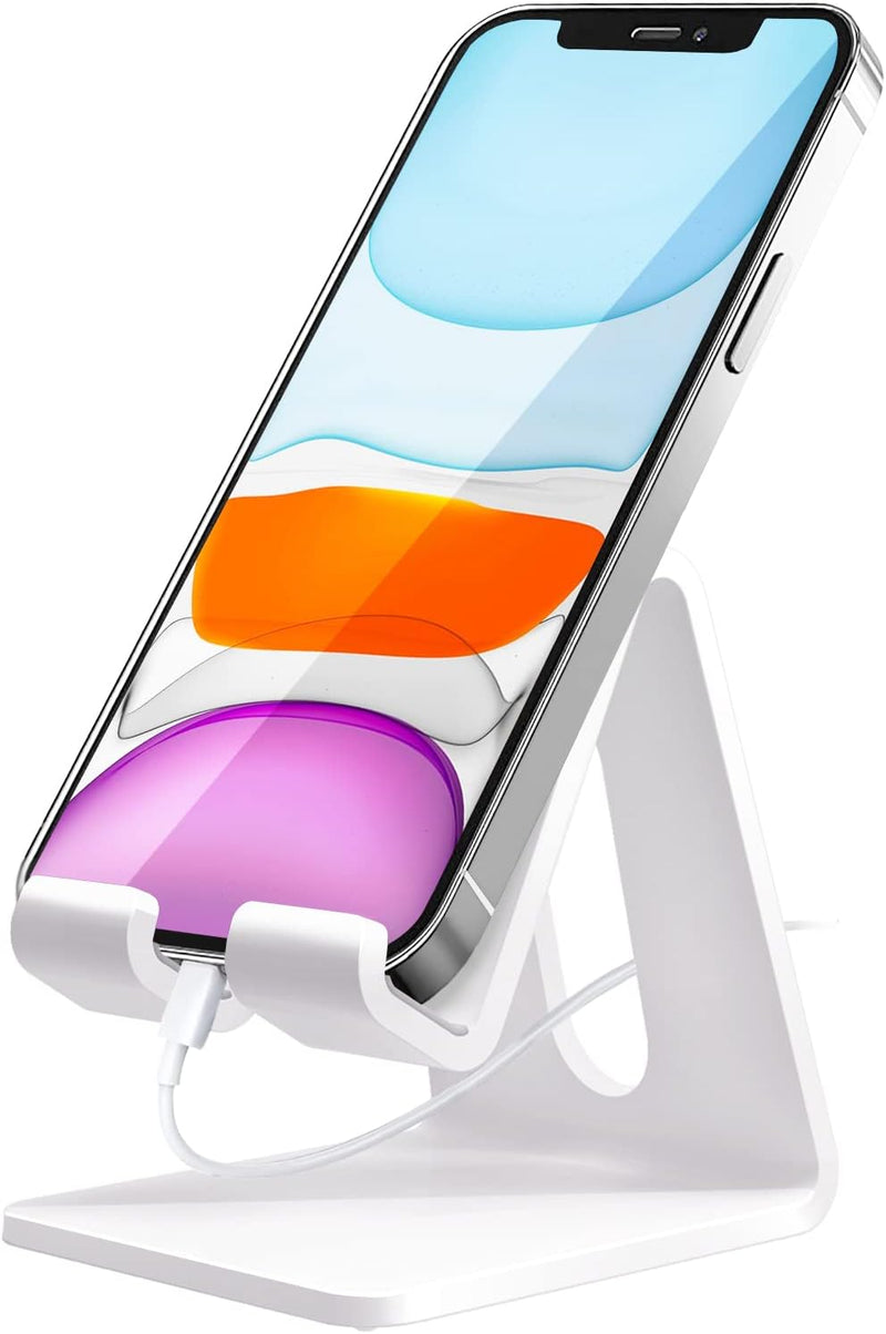 Crpich Acrylic Cell Phone Stand, Portable Phone Holder, White Phone Stand for Desk, Compatible with Phone 13 12 Pro Max Mini 11 Xr 8 Plus SE, Switch, Android Smartphone, Pad, Tablet, Desk Accessories - 1 Pack White
