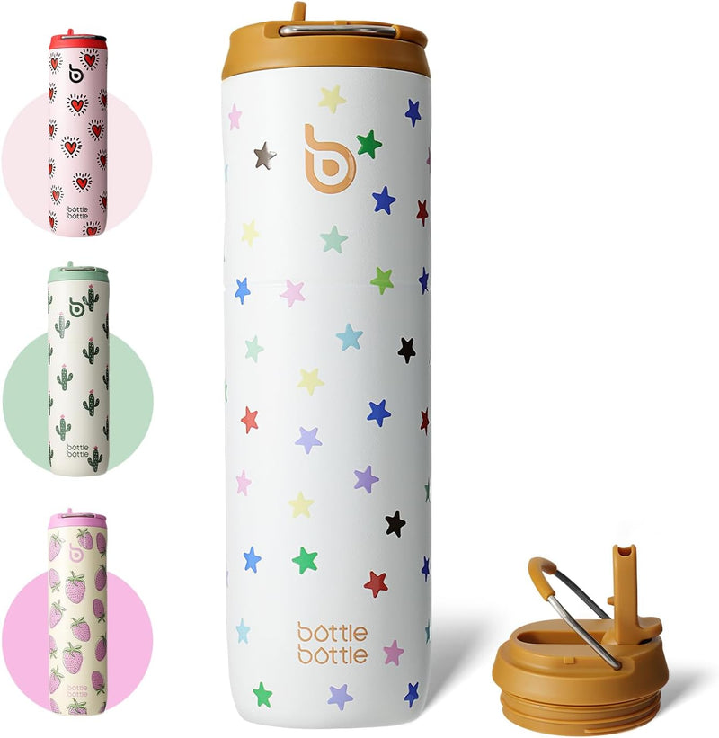 Insulated Water Bottle 24oz with Straw Lid and Handle for Sports Travel Gym Stainless Steel Water Bottles Double-Wall Vacuum Metal Leak Proof BPA-Free (Stellar Pop) - Stellar Pop