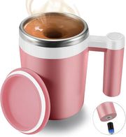 Self Stirring Mug,Rechargeable Auto Magnetic Coffee Mug with 2Pc Stir Bar,Waterproof Automatic Mixing Cup for Milk/Cocoa at Office/Kitchen/Travel 14oz Best Gift - Black - Pink