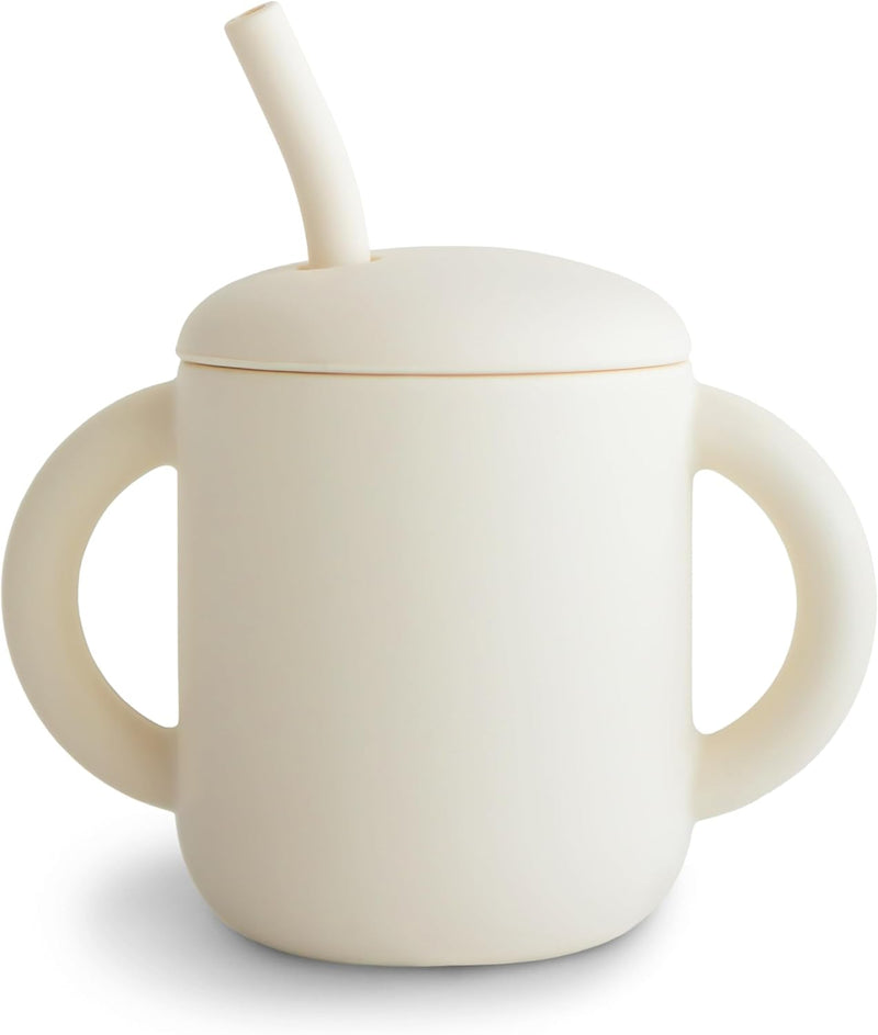Mushie Silicone Training Cup with Straw for Baby - 175ml Leak-Resistant Cups for Toddlers with Removable Lid - BPA-Free, Dishwasher Safe | Blush