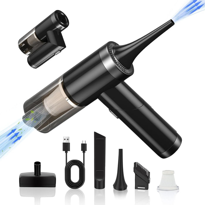 Xoopla 2 in 1 Car Vacuum & Air Duster Foldable Compressed Air Duster Rechargeable Portable Handheld Vacuum Cordless Keyboard Cleaner Air Blower & Mini Vacuum Cleaning for Car/Computer/House Black