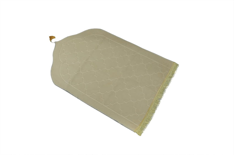 Premium Velvet Prayer Mat 70x110 cm Anti-Slip Soft Muslim Janamaz with Tasbeeh Comfortable Islamic Prayer Rug Ideal for Daily Use & Gifting Brown - Beige