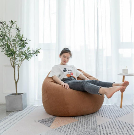Vital Bean Bag Chair Classic Round Linen Cloth Bean Bag with Polystyrene Beads Filling (Blue) - Brown