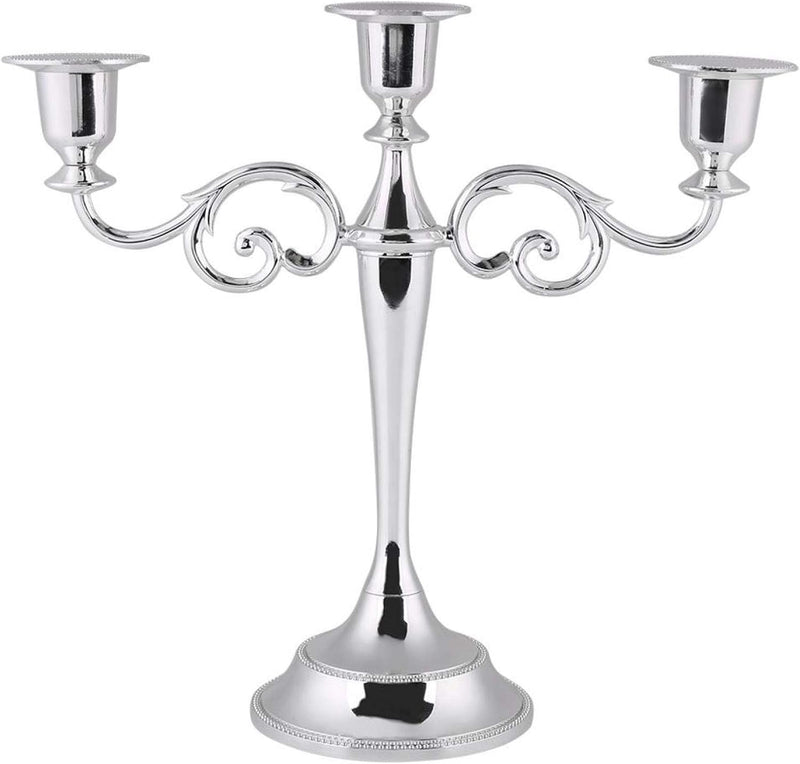 Juicemoo 3 Stands Candle Holder, Optional Colors 3 Arms Candlestick, Metal Beautiful for Home Bedroom(Silver)