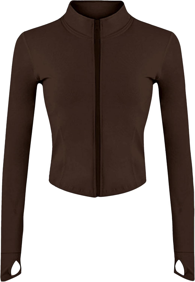 Women Athletic,full Zip Casual - Brown