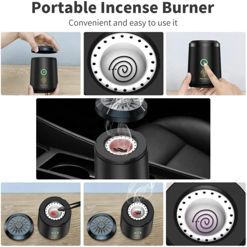 Arabic Incense Electric Oud Bukhoor Incense Burner Aroma Diffuser Car Bakhoor Burner, Muslim Oud Burner Rechargeable Car Bakhoor, Arab Bukhoor, Home, Guest House, Desert Camping, Travel and Great Gift