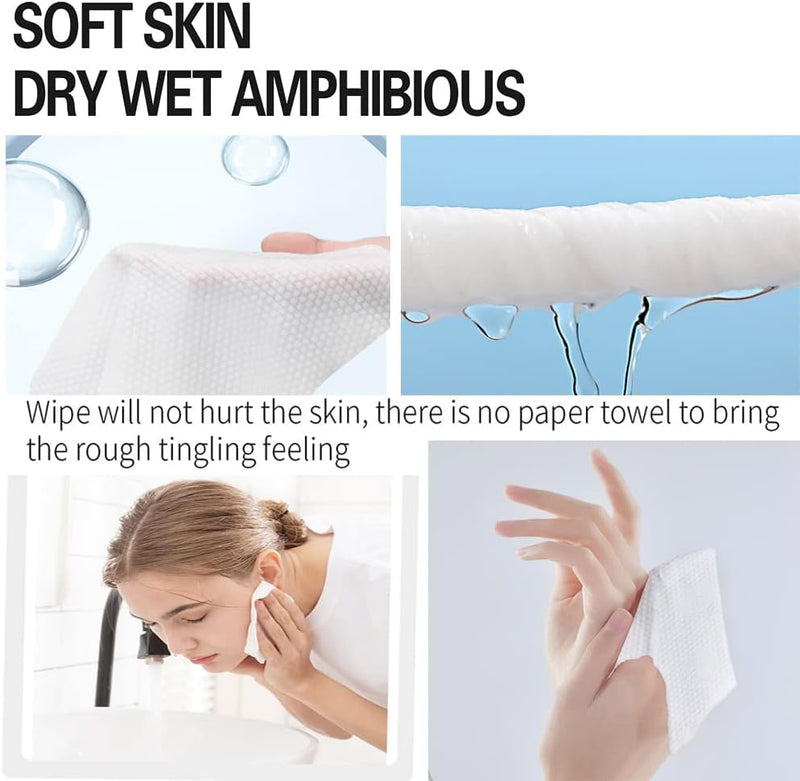 Cotton Facial Dry Wipes 100 Count, Deeply Cleansing Disposable Face Towel Cotton Tissue Multi-Purpose for Skin Care, Facial Tissue for Cleansing, Skincare and Makeup Remover, Make-up Wipes, Face Wipes