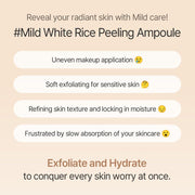 White Rice Exfoliating Ampoule, Gentle Daily Exfoliation & Moisture, Rice Ferment & Soy Oil, Smooth and Radiant Looking Complexion, Korean Skincare, 100 ml