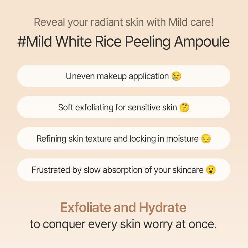 White Rice Exfoliating Ampoule, Gentle Daily Exfoliation & Moisture, Rice Ferment & Soy Oil, Smooth and Radiant Looking Complexion, Korean Skincare, 100 ml