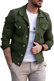 Men's Denim Jacket Casual Regular Fit Button Down Long Sleeve Jean Trucker Jacket - Army Green