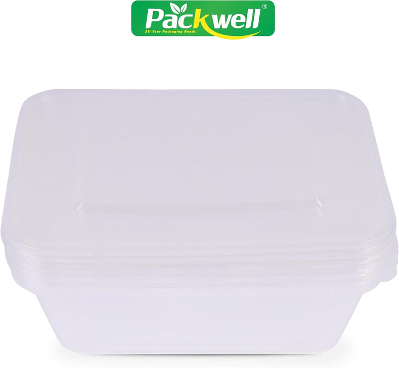 Packwell Clear Microwave Container Rectangle 750ml with Lid 15 Pcs (5PC x 3 Packs)