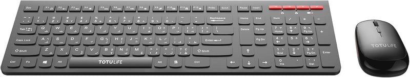 Totulife 2.4GHz Wireless Keyboard and Mouse Set, Red/Black