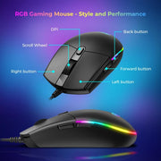 HAVIT 4-in-1 Wired Gaming Combo RGB Backlit Keyboard (114 Keys), 6-Button Mouse (8002400 DPI), 3.5mm Headset with Mic, Fine-Mesh Mouse Pad PC, Mac, Laptop Compatible Black/Red