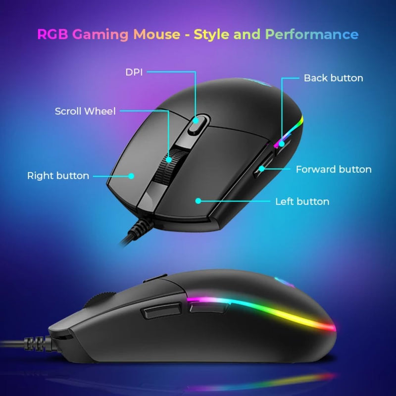 HAVIT 4-in-1 Wired Gaming Combo RGB Backlit Keyboard (114 Keys), 6-Button Mouse (8002400 DPI), 3.5mm Headset with Mic, Fine-Mesh Mouse Pad PC, Mac, Laptop Compatible Black/Red