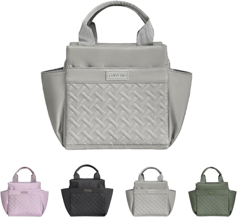 Lunch Box BagInsulated Lunch Bag for Adults KidsReusable Waterproof Bento Tote Bag10L Large Capacity Food Handbags,Thermal Cooler Light Luxury Lunch Bags for Office,Travel,Picnic,Black - Grey