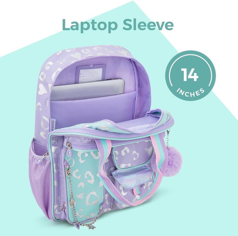 17 3-Piece School Backpack with Lunch Bag & Pencil Case, Purple