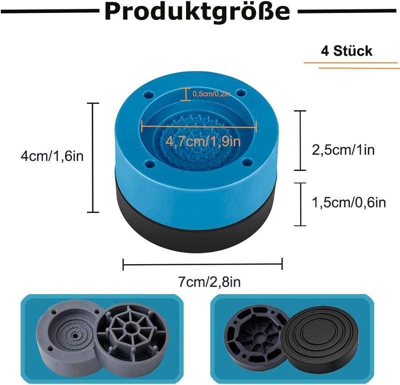 sinzau 4 Pcs Anti Slip Vibration Damper Washing Machine Dryer Noise Protection Anti Vibration Mat Blue