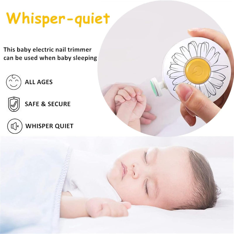 Excefore Baby Nail Trimmer, 6 Grinding Heads Baby Nail Clippers Electric, Baby Nail Trimmer Electric for Newborn Toddler, Adult Toes Fingernails, Car Trim Polish, AAA Battery Operated, White