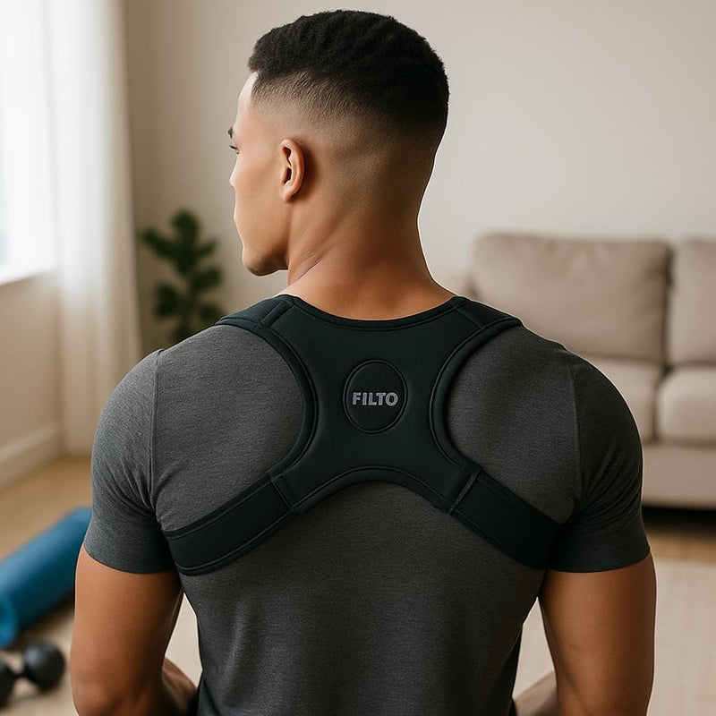 Fitto Adjustable Posture Corrector for Men and Women - Upper Back Support Brace - Black
