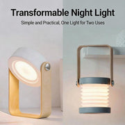 Foldable Camping Lantern with Wooden Handle - Portable LED Lamp, 3-Level Brightness Touch Control Retractable Reading Light, USB Charging Eye-Caring for Bedroom Bedside Study Office Outdoor