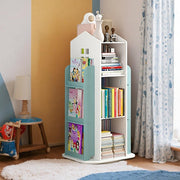 Kids Rotating Bookcase 360 Spin, 3-Tier Interactive Bookshelf for Children's Room, Playroom Corner, Floor Standing Organizer for Toys & Books, Living Room, Study (Blue) - Green