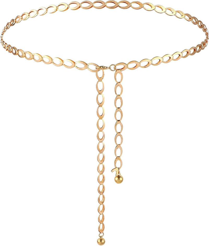 Luxurious Gold Tone Metal Chain Belt for Women, Adjustable Belly Dance Body Link Dress Belt, Elegant Statement Jewelry Accessory for Party and Wedding