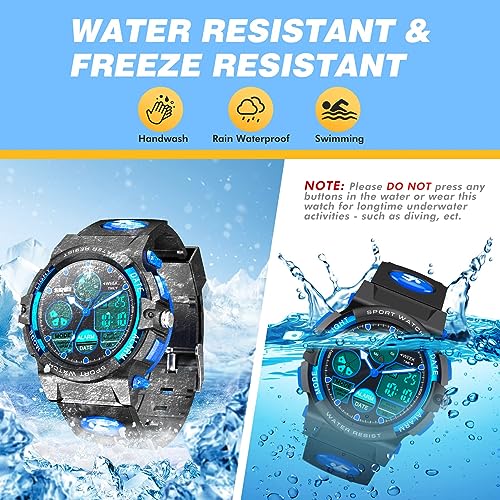 Kids Watch,Unisex Kids Watch for 3-15 Year Old Boys,Digital Sport Outdoor Multifunctional Chronograph LED 50M Waterproof Alarm Calendar Analog Watch for Children with Silicone Band
