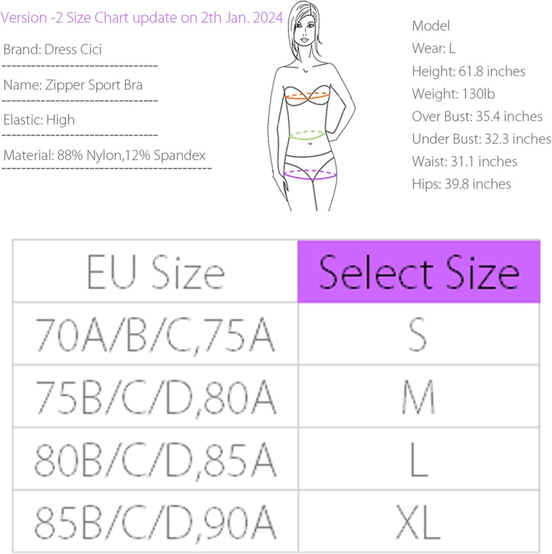 Dress Cici Zip Front Sports Bra With Racerback And Colorful Fabric