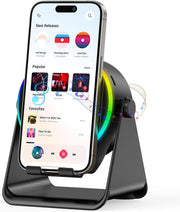 Wireless Induction Speaker 4-in-1 Bluetooth Speaker with Phone Stand and Colorful Ambient Light360 Rotation Compatible with iPhone,Android,iPad,Unique Birthday Gift for Men Women Adults(Black)