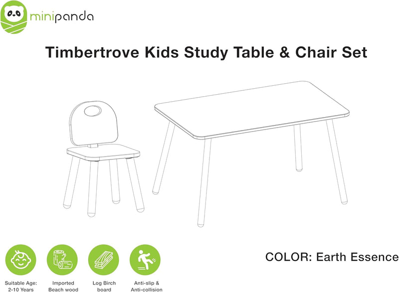 Koo-di Mini Panda TimberTrove Kids study Table & Chair set 2-8years, Earth Essence