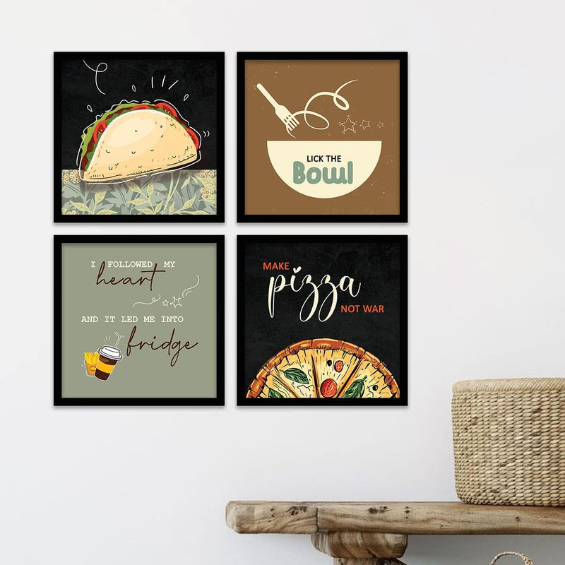 kotart Engineered Wood Photo Frames For Kitchen And Restaurant Wall Decoration - Food Quotes Decor Poster With Frame (11 Inch X 11 Inch, Multi) Design-2, Square)