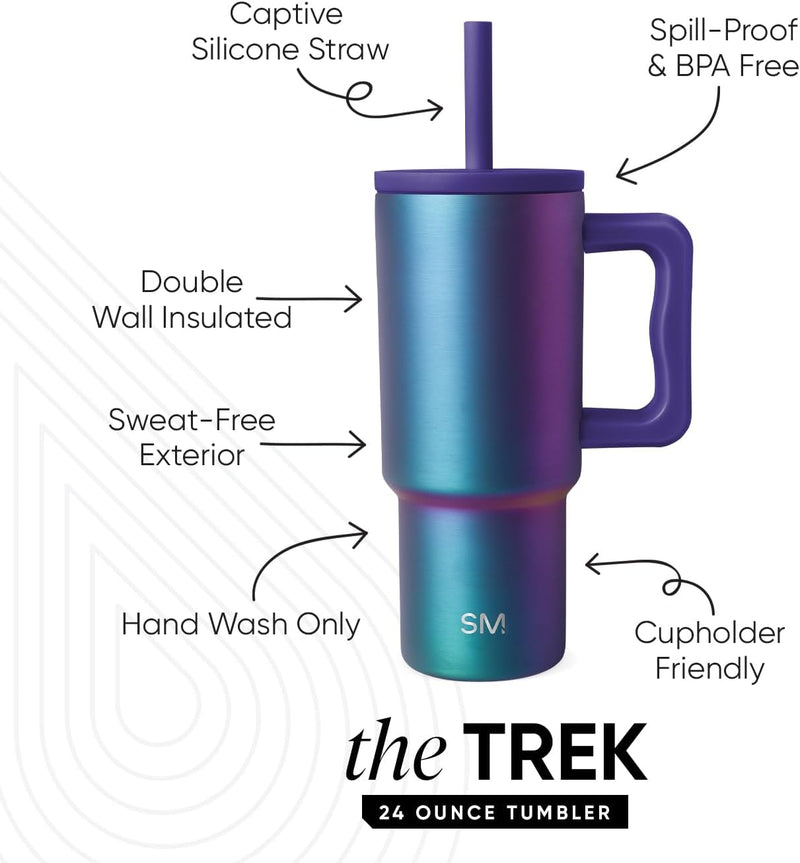 Simple Modern Kids 24 oz Tumbler with Handle and Silicone Straw Lid | Spill Proof and Leak Resistant | Reusable Stainless Steel Bottle | Gift for Kids Boys Girls | Trek Collection | Asteroid