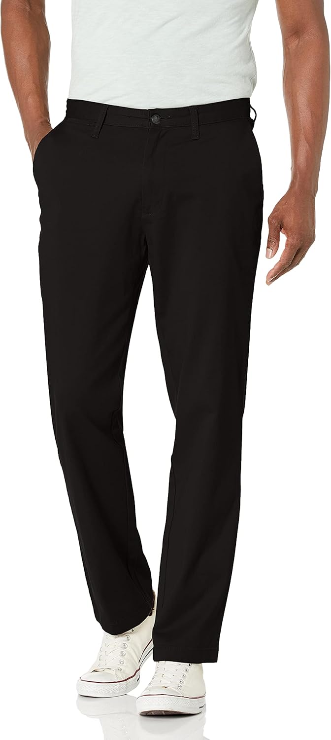 mens Classic Fit Flat Front Stretch Solid Chino "deck" Pant Business Casual Pants - True Black
