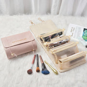 4 in 1 Travel Cosmetic Bag Roll-Up Toiletry Foldable Make Up Storage Bag for Skin Care Products, with 4 Detachable Zipper Pouches