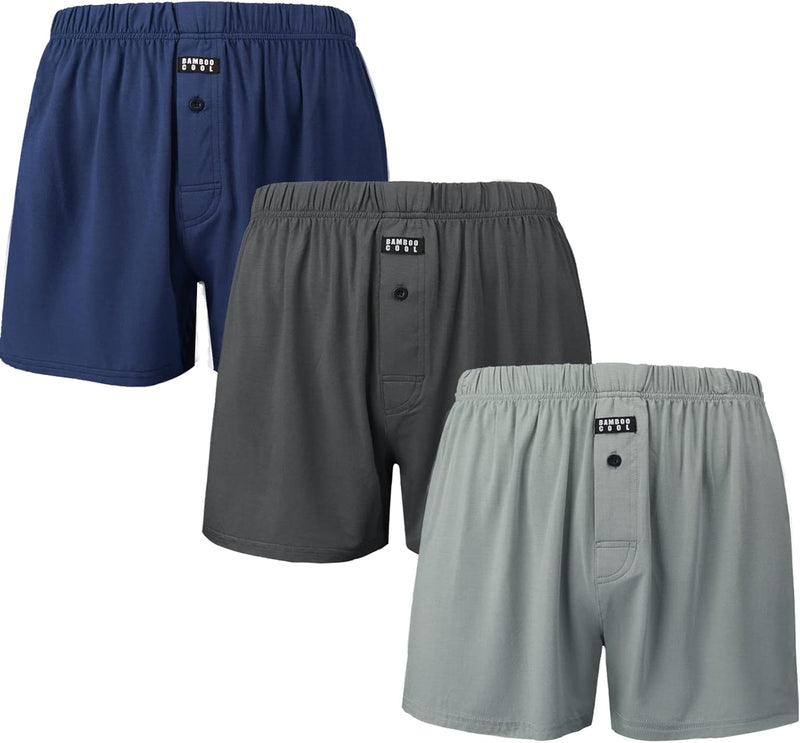 BAMBOO COOL Mens Boxers Short Classic Fit Soft Casual Underwear Loose Comfortable Breathable Boxer Shorts for Men 3 Pack