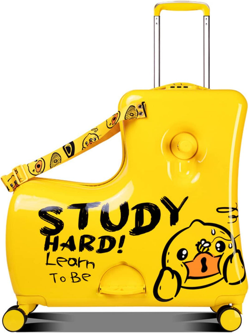 Kids Luggage Traveling Ride-On Suitcase, Children's Unique Design Ride-On Luggage - Available in 20-Inch and 24-Inch Sizes (Suprised Duck Yellow, 24inch) - 20inch yellow