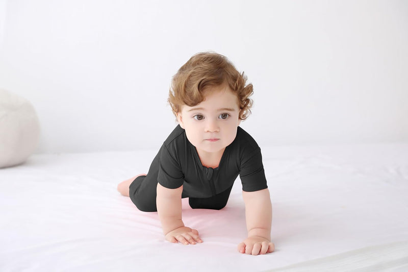 GUISBY Bamboo Baby Pajamas, Summer Short Sleeve Footless Rompers, 2 Way Zipper Sleeper