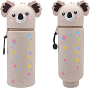 Koala 2 in 1 Soft Silicone Pencil Case, Cute School Pencil Case, Kawaii Koala Pen Holder Pouch with Zipper for School Students Teens Girls Boys