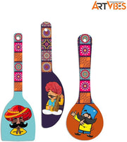 Artvibes Rajasthani Culture Wooden Wall Hanger for Home | Office | Living Room | Gift | Modern Decoration Items | Kitchen Wall Decor | Home Decor Hanging Items (WH_5012N), Set of 3