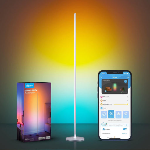 RGBIC Floor Lamp, LED Corner Lamp Works with Alexa, Black Smart Modern Floor Lamp with 61 Scene Modes, Music Sync, 16 Million DIY Colours, Floor Lamp for Living Room, Bedroom, 1 Pack - silver