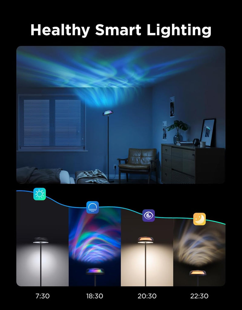 Uplighter Floor Lamps Tri-Zone Independent,RGBIC Ripple Lighting Lamp 1000 LM RGBIC Warm&Cold White Lighting, Works with Matter &Alexa, 80+Scene Modes, 2700-6500K, Ideal for Living Room, Bedroom