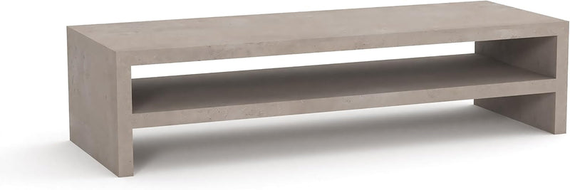 Mahmayi Modern Wooden Riser Monitor Stand with 2 Tier Storage Shelf, Monitor Stand for Home Office Business, Stand Monitor Riser for Keyboard Storage, Laptop, Printer, and TV Screen - Oak Melamine - Light Concrete