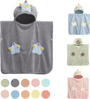 YumLock Kids Beach Towel for Boys Girls, 70x140cm, Absorbent Coral Fleece Bath Towel Wrap for 3-10 Year Olds, Toddler Pool Towel with Hood, Durable Star Design, Pink - Star Grey