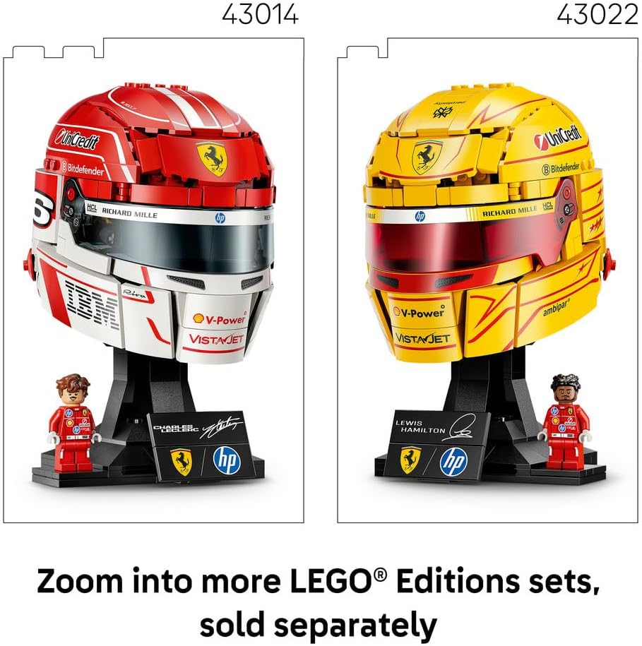 Editions Scuderia Ferrari HP Charles Leclerc Helmet - F1 Merchandise - Display Model Kit w/Collectible Minifigure - Gift for 14+ Year Old Boys & Adult Motorsport Fans - 43014