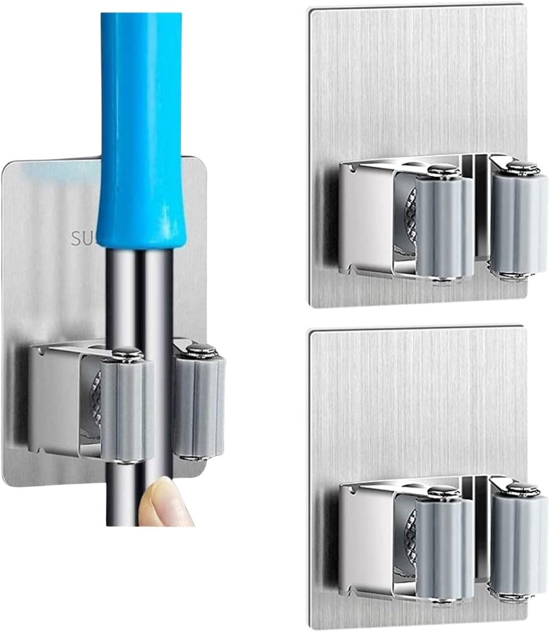 ZALCOON 2 PCS Mop Broom Holder Wall Mount - Mop Holder Self Adhesive No Drilling Super Anti-Slip Broom Holder for Home Garage Garden Laundry Room, kitchen organizer Tools (Mix) - 2 Pieces Without Hook