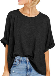 Women Oversized T-Shirt Summer Casual Short Sleeve Loose Tee Tops - Black