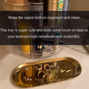 Fermus Stainless Steel Decorative Tray, Set of 2, 9 Inch Long, Jewelry Dish Cosmetics Organizer Bathroom Clutter Serving Platter Small Storage Tray, Oval, Gold