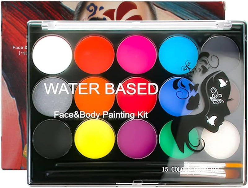 Face Painting Kit for Kids, Non-Toxic, Washable, Hypoallergenic Makeup Kit with 15 Colors for Halloween, Parties & Celebrations