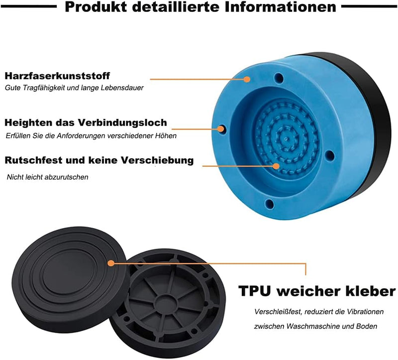 sinzau 4 Pcs Anti Slip Vibration Damper Washing Machine Dryer Noise Protection Anti Vibration Mat Blue
