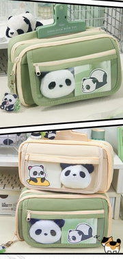 Panda Pencil Case, Cute Panda Pencil Case Large Capacity, Adults Aesthetic, Kawaii Pencil Pouch Cute With Zipper Preppy Pen Bag With Gel Ink Pens, Clips, Stickers, Pin, Green